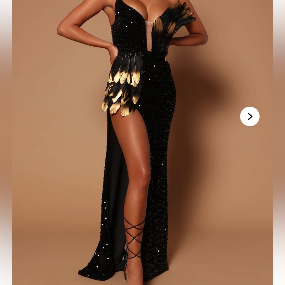 Fashion Nova Black Sequin Plunge Gown